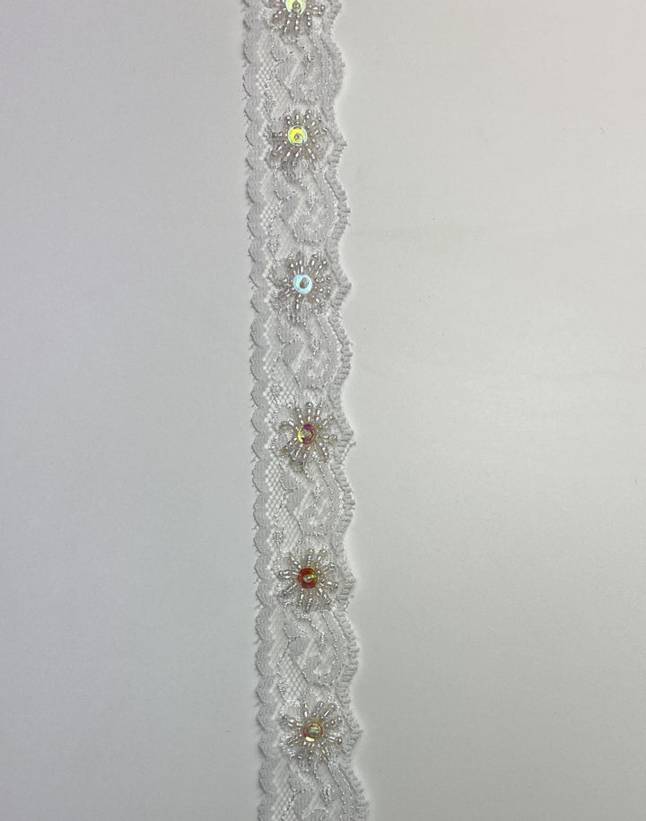 White Beaded Floral Lace - FabricPlanet