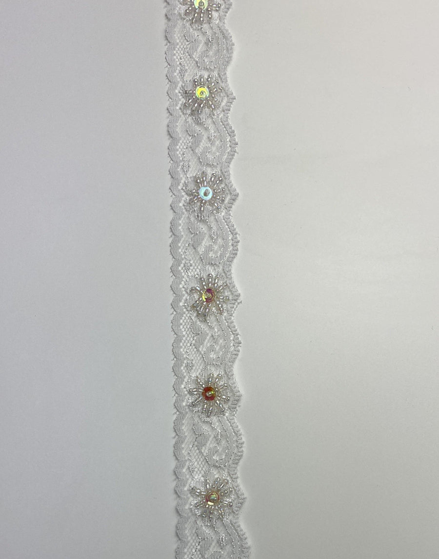 White Beaded Floral Lace - FabricPlanet