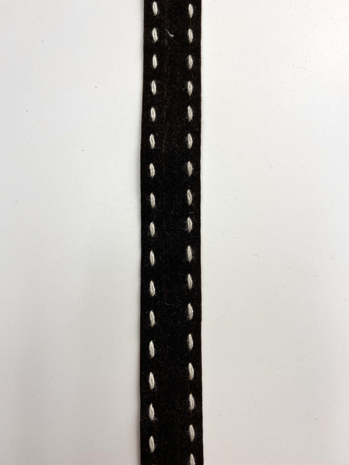 Brown with White Stitching Velvet Trim - FabricPlanet