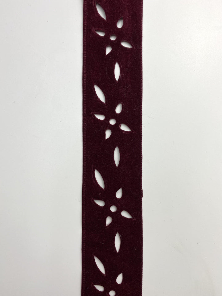 Marron Floral Laser Cut Velvet Trim - FabricPlanet