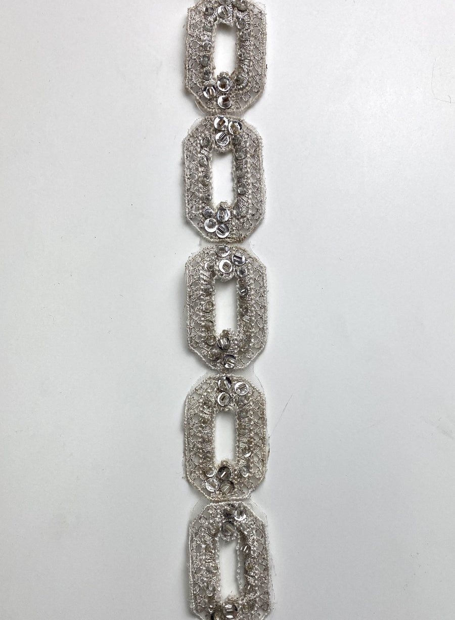 Silver Beaded Oval trim - FabricPlanet