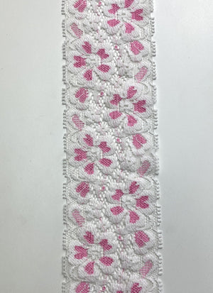 Stretch Pink and White Floral Lace - FabricPlanet